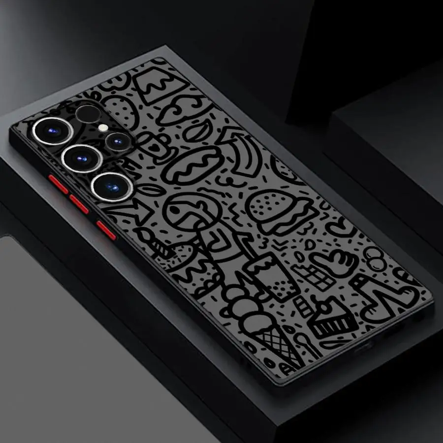 Schwarze Graffiti-Hülle für Samsung Galaxy S26 S21 S25 Ultra S23 FE S24 Plus Note 20 Ultra 10+ S20 FE S22 Funda Rückseitige Telefonabdeckung