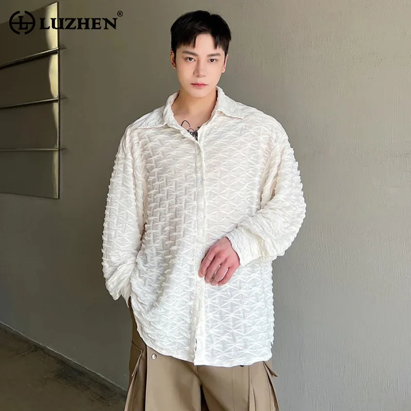 

LUZHEN Long Sleeved Shirt New Three Dimensional Wave Pattern Pleated Design Casual Men's Trendy Handsome Versatile Tops LZ7033