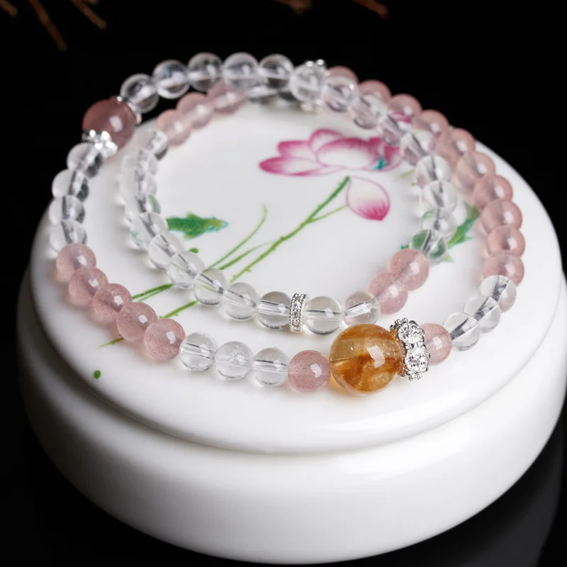 

Natural Strawberry White Double Circle Fashion Small Peach Pink Women'S Bracelet