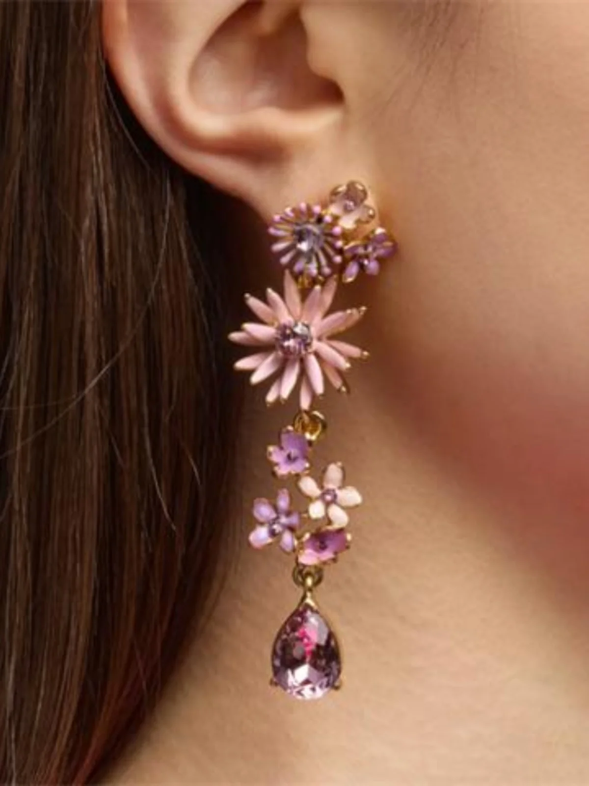 Oscar European and American Fashion Trends Literary and Elegant Retro Long Exaggerated Hand-painted Enamel Crystal Earrings