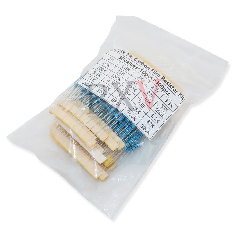 1/4W 1/2W 1W 2W 3W 300PCS 150PCS/Set Resistance 1% Metal Film Resistor Assortment Kit Set 30Kinds Each 5/10PCS 1~750 1K~820K Ohm
