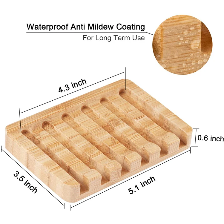 2024 New Design Natural Eco-friendly Bathroom Bamboo Waterfall Drain Soap Dish Holder With Self Draining Tray
