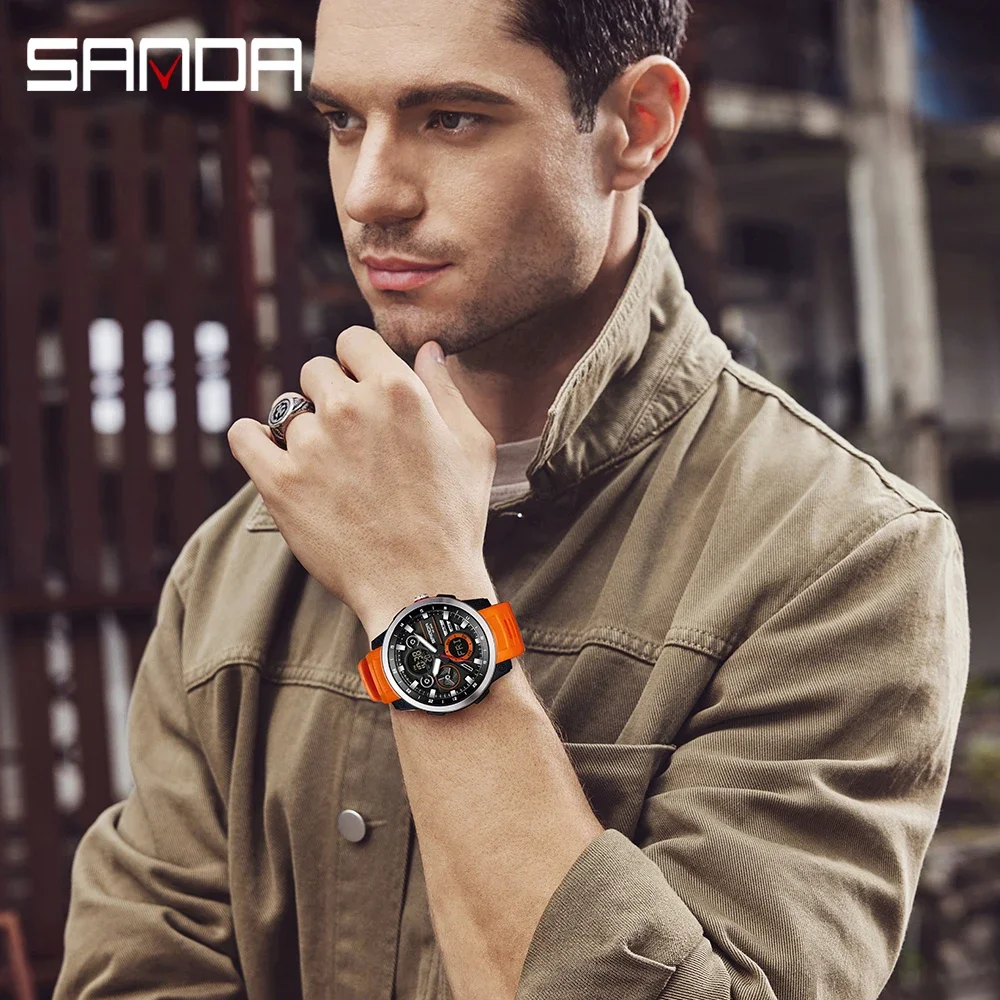 SANDA Top Brand 3379 Men\'s Electronic Watch Sport Dual Screen Multi functional Waterproof LED Fashion Men\'s Electronic Watch