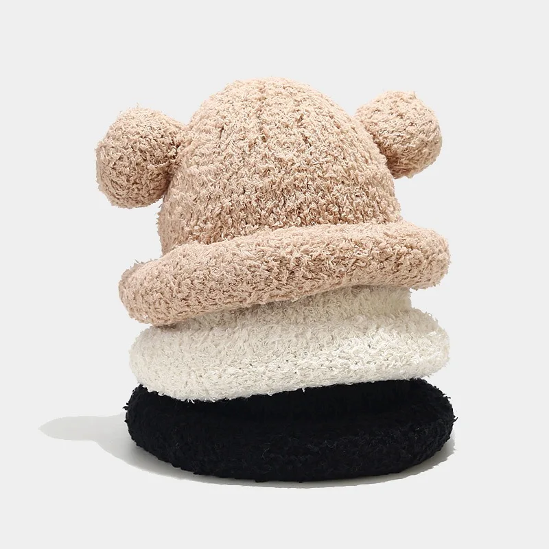 Internet Famous Hat Women's Double Ball Mickey Ears Plush Hat Autumn and Winter Soft Glutinous Skin-Friendly Cold-Resistant Buck