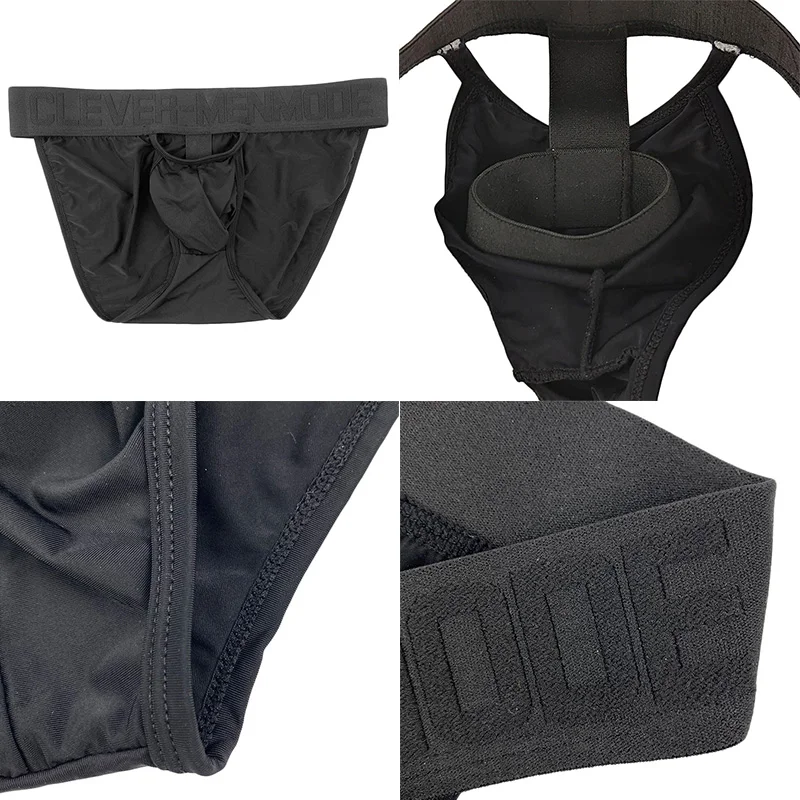 Microo-CLEVER-MENMODE para hombre, ropa interior Sexy de seda de hielo, ultrafina, larga, pene, calada