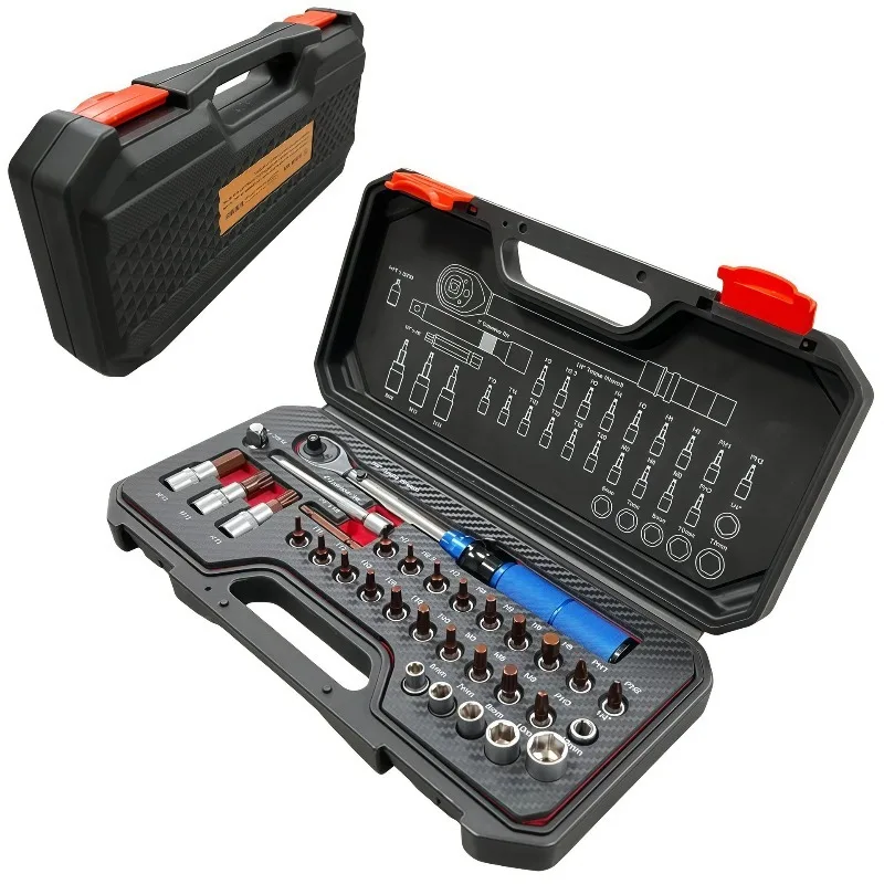 32-Piece Set of 1/4 Torque Wrench, Mountain Bike Preset Torque Wrench Adjustable High Precision Repair Kit