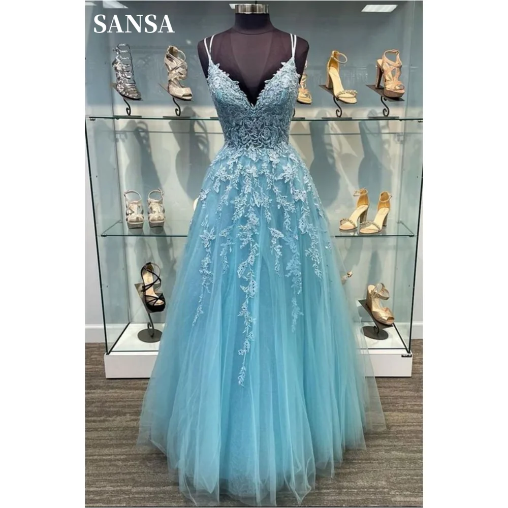 

Sansa Lace Embroidery Ball Gown Prom Dress Heart Shaped Neck vestidos de fiesta Spaghetti Strap Sleeveless فستان حفلات الزفاف