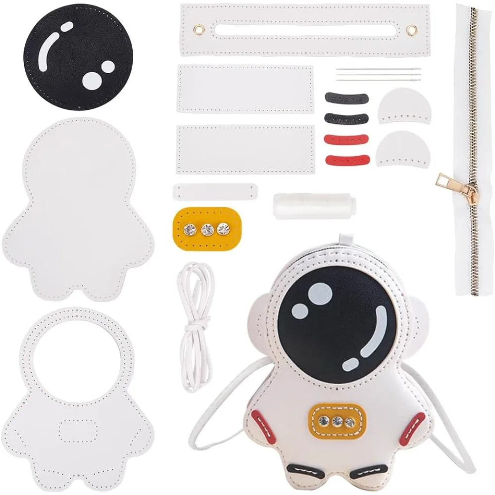 Kit de Costura para Bolso Bandolera, Set de Fabricación de Bolsos de Hombro con Forma de Astronauta en Cuero PU, Kit de Costura Artesanal para Mochilas DIY Hechas a Mano