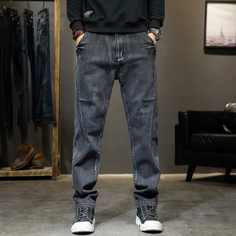 

Модные черные джинсы из денима для мужчин: трендовые, прямые, с эластичным поясом, на молнии, для делового стиля, осенние
