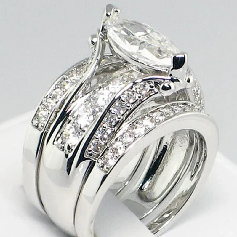 CAOSHI 3Pcs Set Marquise Cubic Zirconia Rings Female Gorgeous Wedding Jewelry Fashion Luxury High-quality Finger Accessories