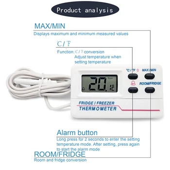 Thermometer digital refrigerator freezer freezer magnetic thermometer with alarm clock Thermometer digital refrigerator freezer freezer magnetic thermometer with alarm clock