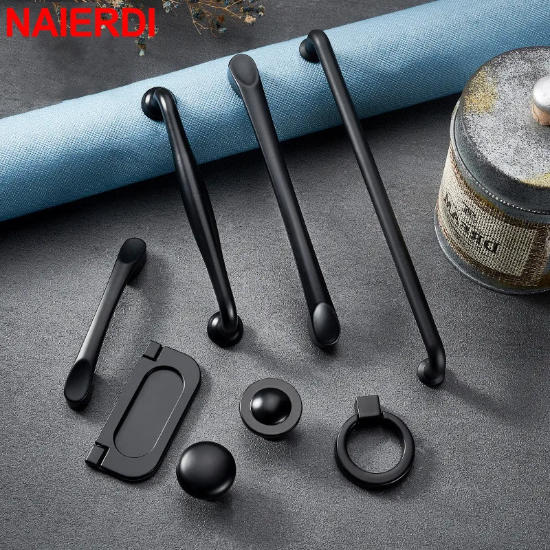 NAIERDI Solid Aluminum Alloy Cabinet Handles American Style Black Furniture Handle Cupboard Pull Drawer Knobs Furniture Hardware