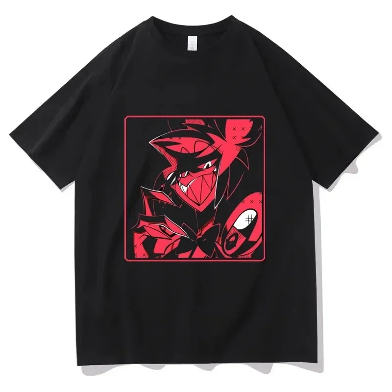 Hazbin เสื้อยืดพิมพ์ลายอลาสเตอร์สำหรับผู้หญิงเสื้อแขนแขนสั้นคอกลม Y2k คุณภาพสูงเสื้อยืดสำหรับฤดูร้อน