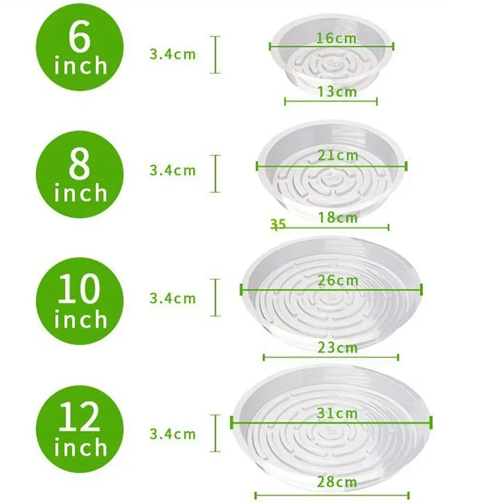 5pcs 6/8/10/12 Inch Plastic Flower Pot Tray Round Transparent Plant Base Anti-slip Reusable Drip Trays Indoor Outdoor
