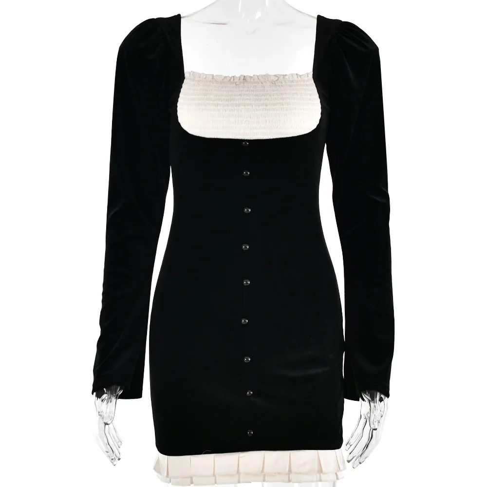 2025 ropa de mujer otoño nuevo cuello cuadrado escotado Vestido de manga larga Sexy chica caliente estilo clásico Retro Vestido femenino