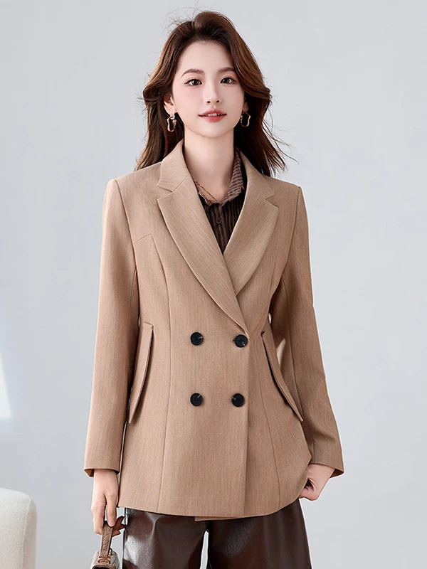 

Casual Double-Breasted Long-Sleeve Suit Jacket Women's Commute Versatile Polyester Fiber Full Pure Color Chinese Produ...