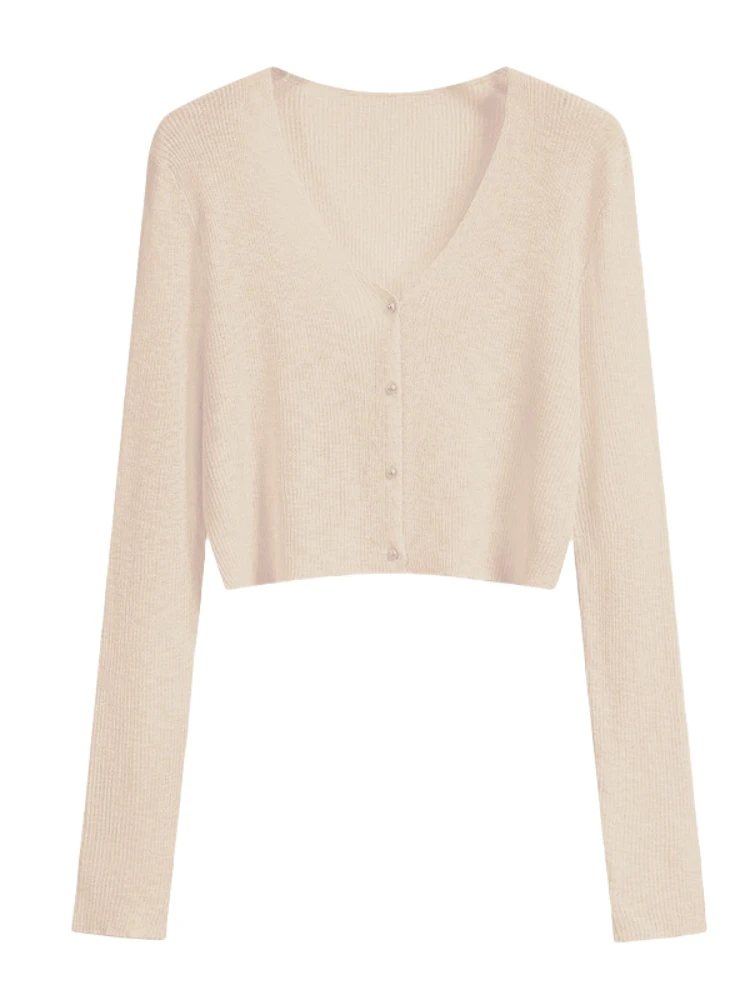 

2026 Summer New Loose Casual Versatile Coat Women's Cardigan Thin Sun Protection Cover Shirt V-Neck Long Sleeve Knit Top