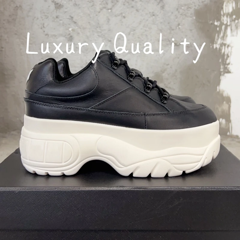 2024 New Women's Sports shoes Casual Shoes Thick bottom design 7CM Solid Color Leather upper elevator shoes Versatile