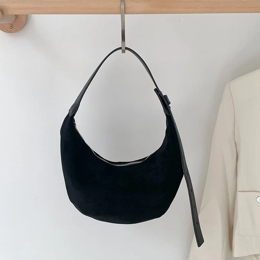 

Cute Korean Style Suede Shoulder Bag Retro Maillard Style Dumpling Bag Zipper Tote Bag Crescent Bag Office Worker