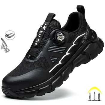 Fashion Rotating Button Lightweight Men Wrok Shoes Safety Sneakers Steel Toe Boots Puncture-proof Anti-smash Men's Shoes