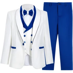 Royal Blue 4 Pieves Smart Boy's Suit Set, Kids Formal Tuxedo Jacket Vest Pants Bow-tie 24 Hours Ship Wedding Ring Bear Piano