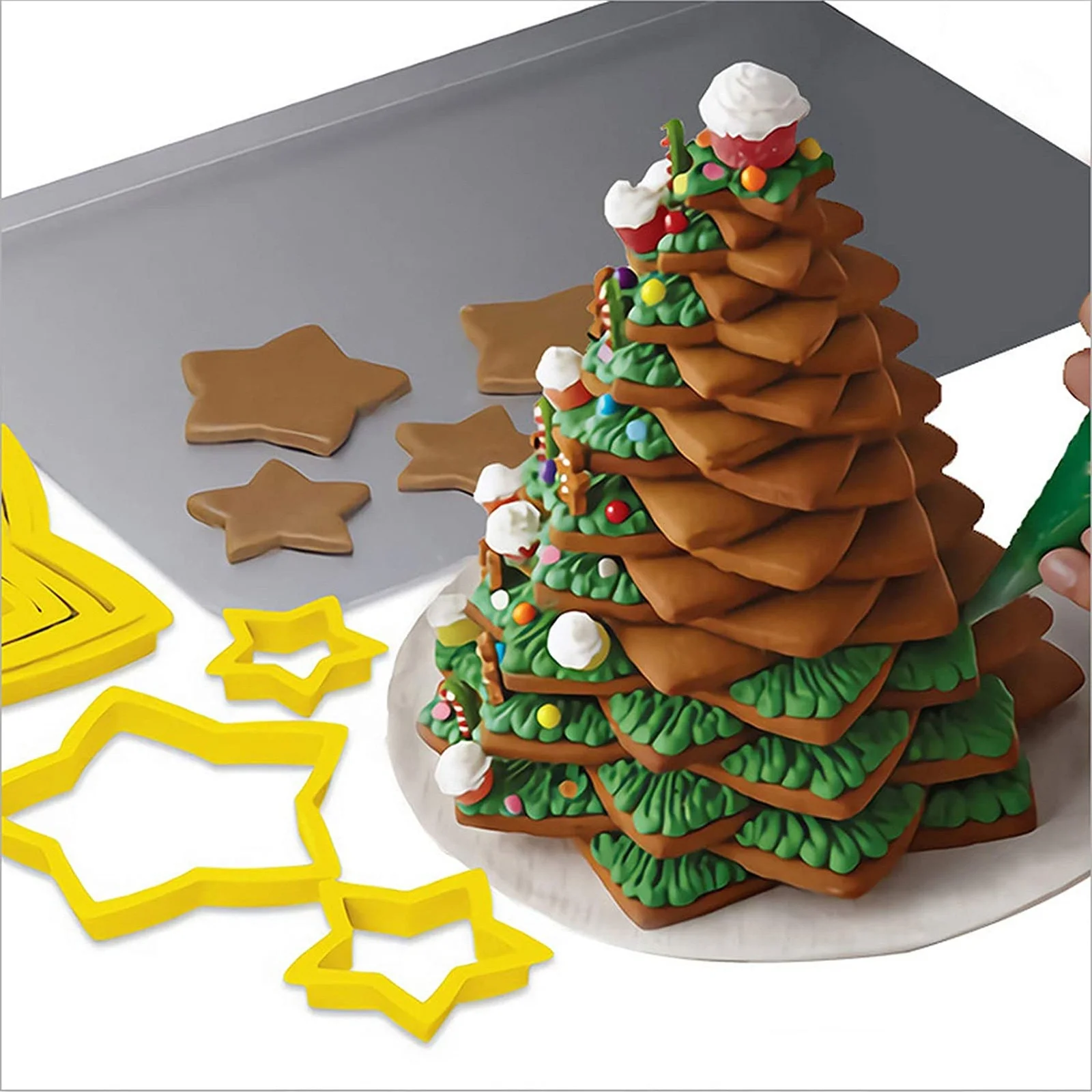 6pcs/Sets Christmas Tree Cookie Cutter Mold Stars Shape Fondant Cake Biscuit Moulds 3D Decorating Tools