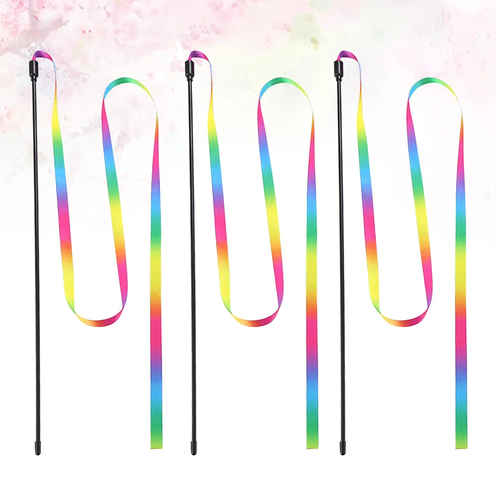 

3Pcs Cat Teaser Stick Interactive Kitten Playing Rainbow Pet Supplies Home Fun Exercise Bonding Colorful Cat Teaser