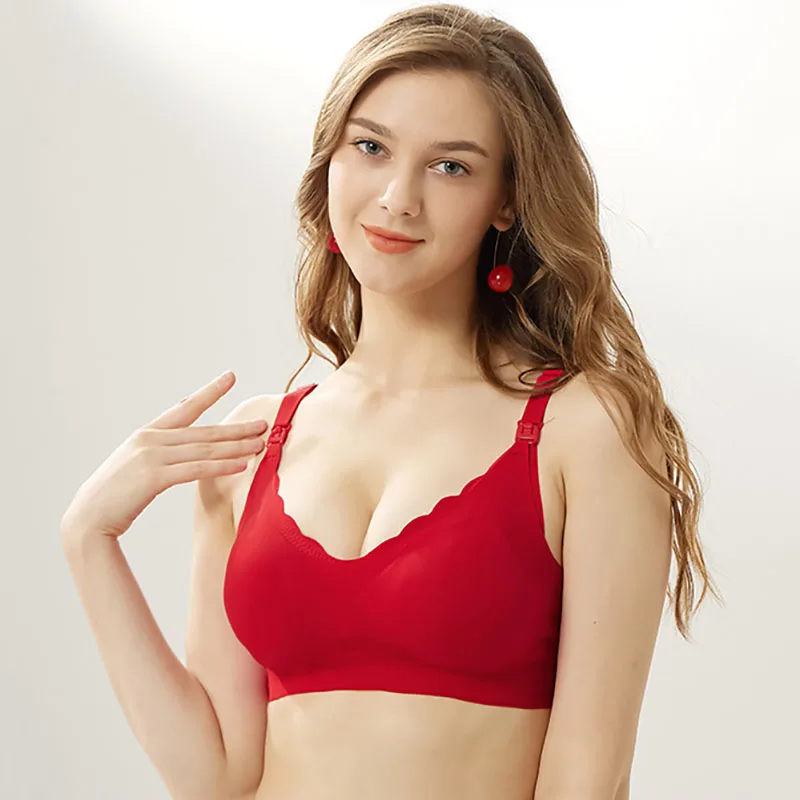 Top Opening Nursing Bra Underwear Set Big Red Underwear Maternity Bra Wireless Seamless Low Waist Briefs New Year Gift Set Hot