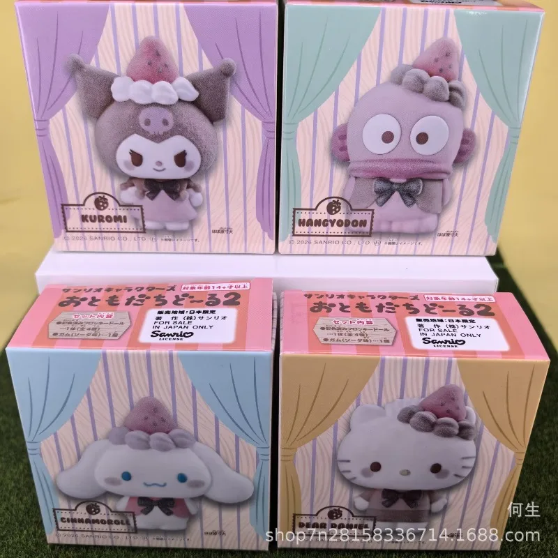 

Sanrio Character Blind Box Toys Friends 02 Flocked Anime Figure Hello Kitty Kuromi Cinnamoroll My Melody Model Kids Gifts