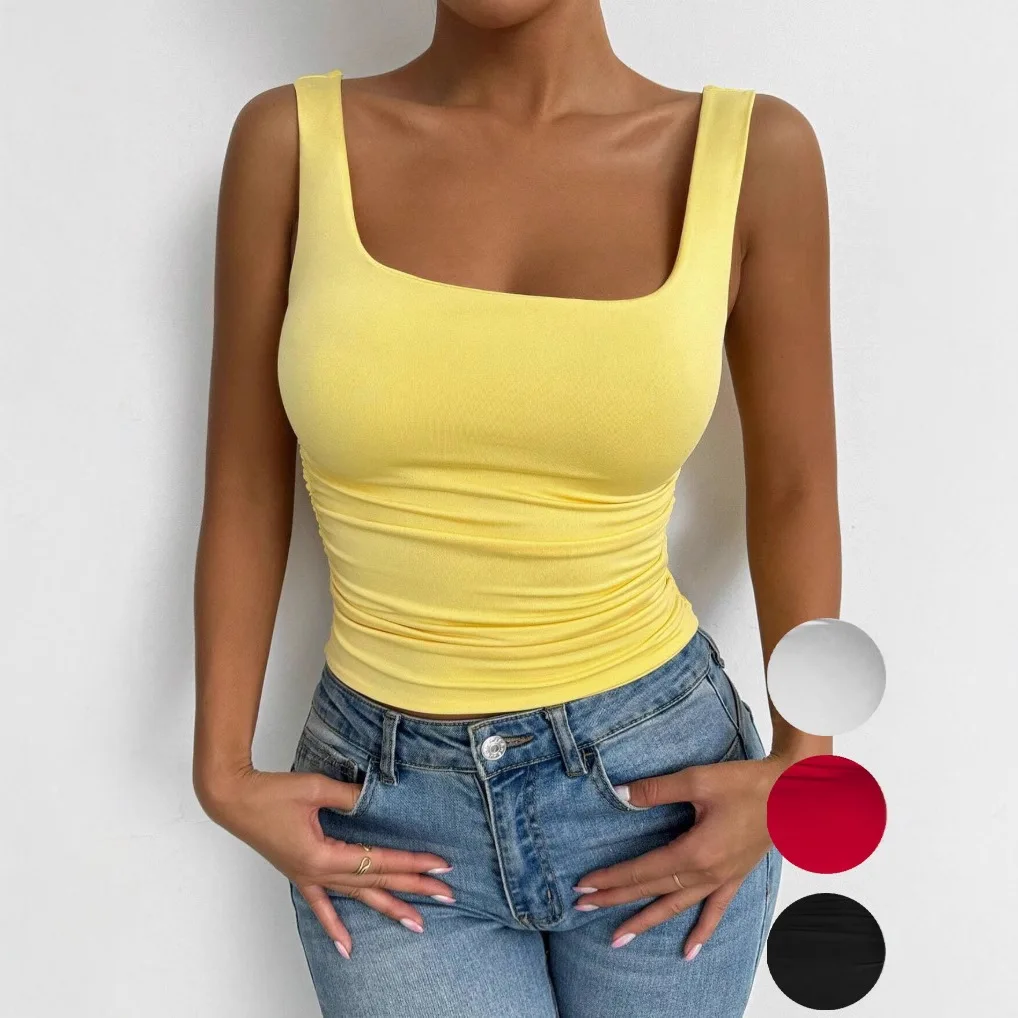 

Women's Sexy Slim Fit Tank Top Square Collar Belly Baring Vest Pure Color Polyester Spring Fashion Casual Wear