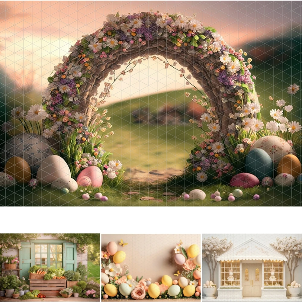 

Spring Easter Arched Wreath Backdrops Bunnies Kids Smash Photography Props Child Carrots Butterfly Plants Garden Backgrounds