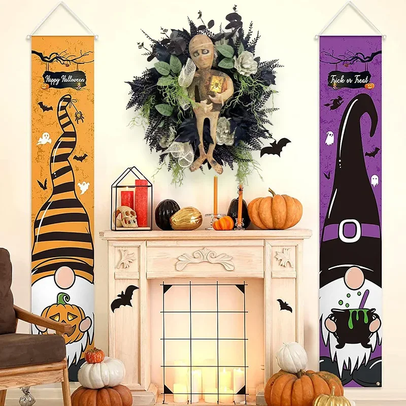 2024 Mummie Krans Vorm Halloween Decoratie Huis Deur Raam Muur Opknoping Ornament Leuke Enge Plastic Decoratie Feest Slingers