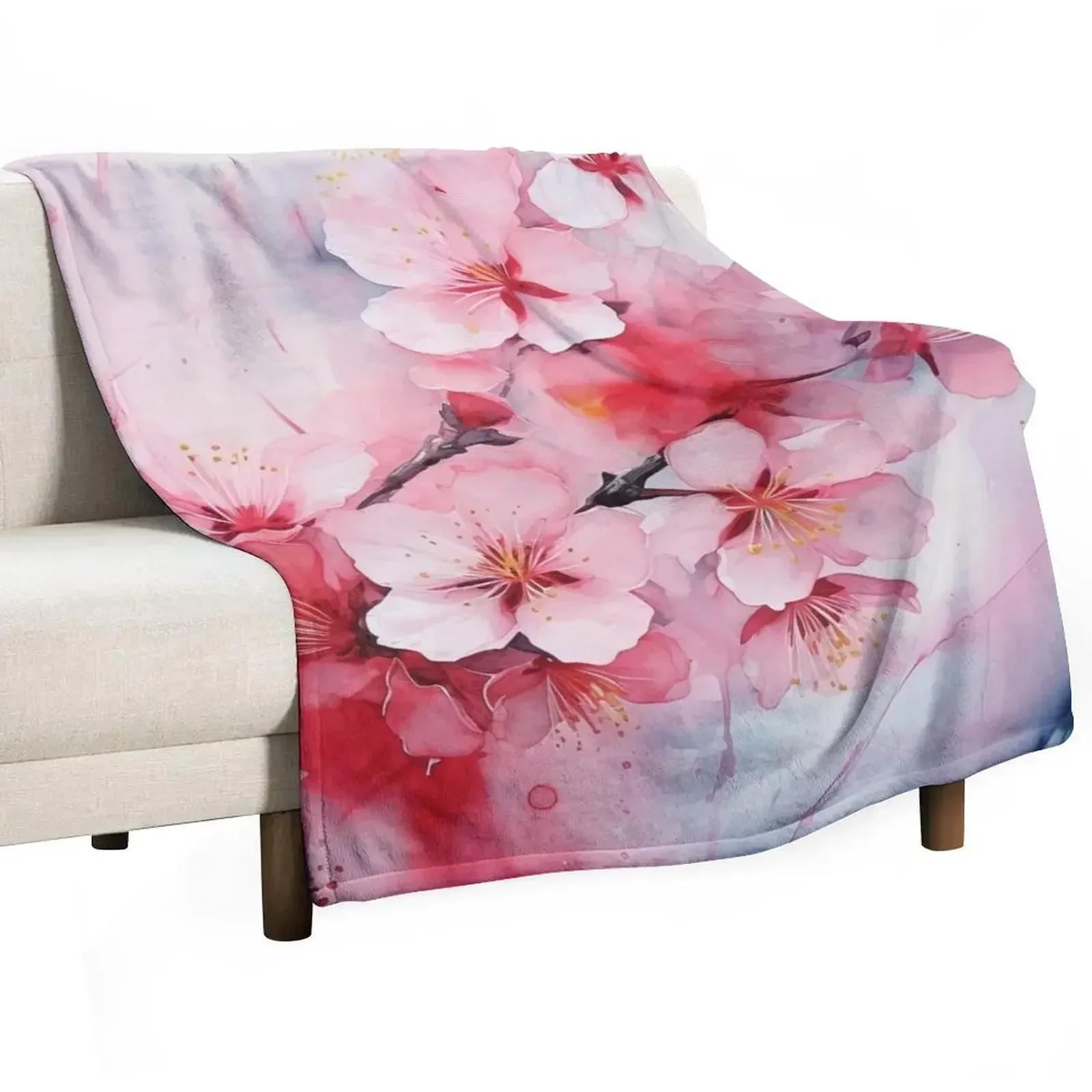 Sakura Reverie: Abstract Watercolor Art for Floral Enthusiasts Throw Blanket Cozy Warm Blanket for Bed Room Decor