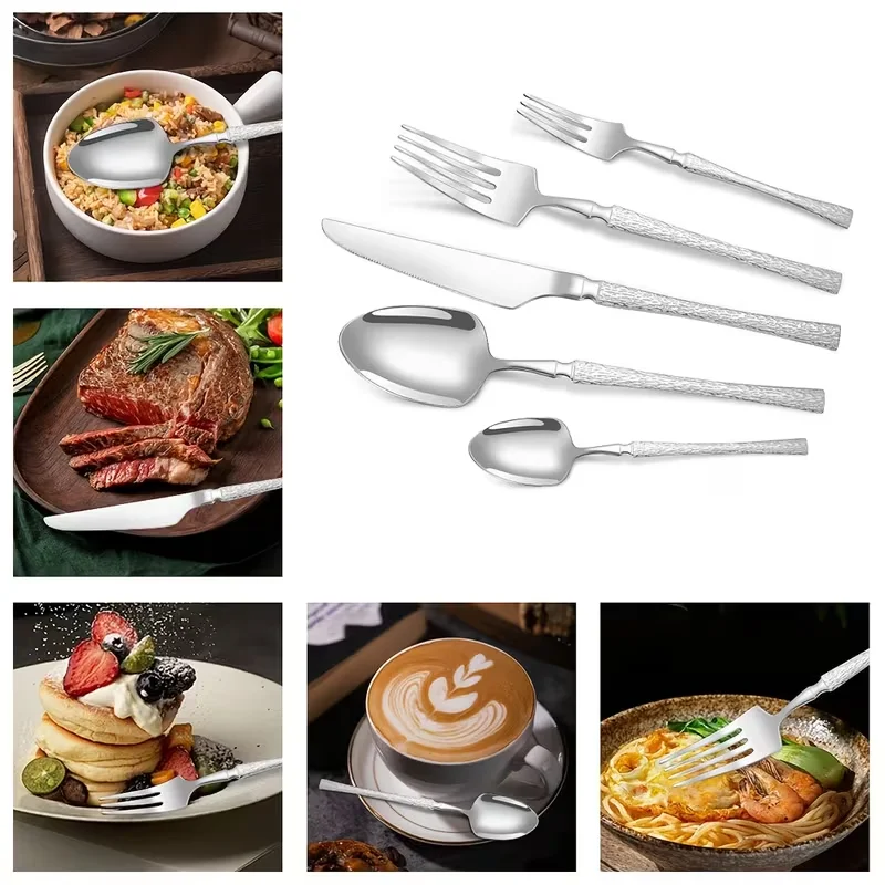 24-piece stainless steel cutlery set, essential for every family, including knives, forks, spoons, coffee spoons, and wood-patte