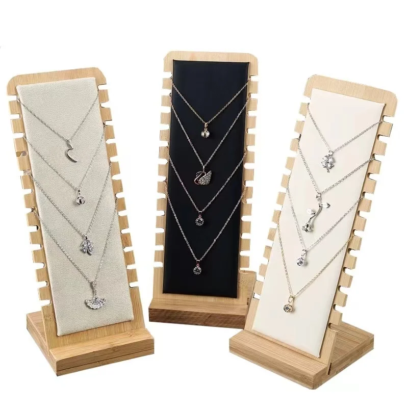 

custom.Professional Jewellery Holder Jewelry Display Rack Neck Leathers Velvet Wooden Necklace Display Stand for Store