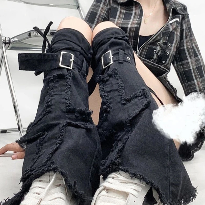 Girls Cute Leg Warmers Bandage Flared Leg Sleeves Gothic Baggy Cuffs Ankle Heaped Socks Japanese Long Socks