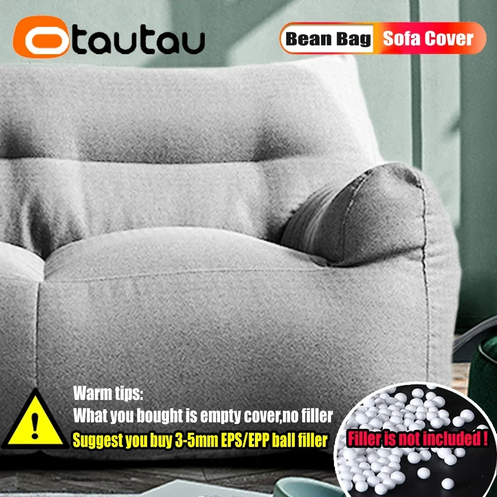 OTAUTAU 2-seat Cotton Bean Bag Cover No Filler Waterproof Beanbag Pouf Couch Chaise Lounge Sofa Bed Frameless Furniture SF068