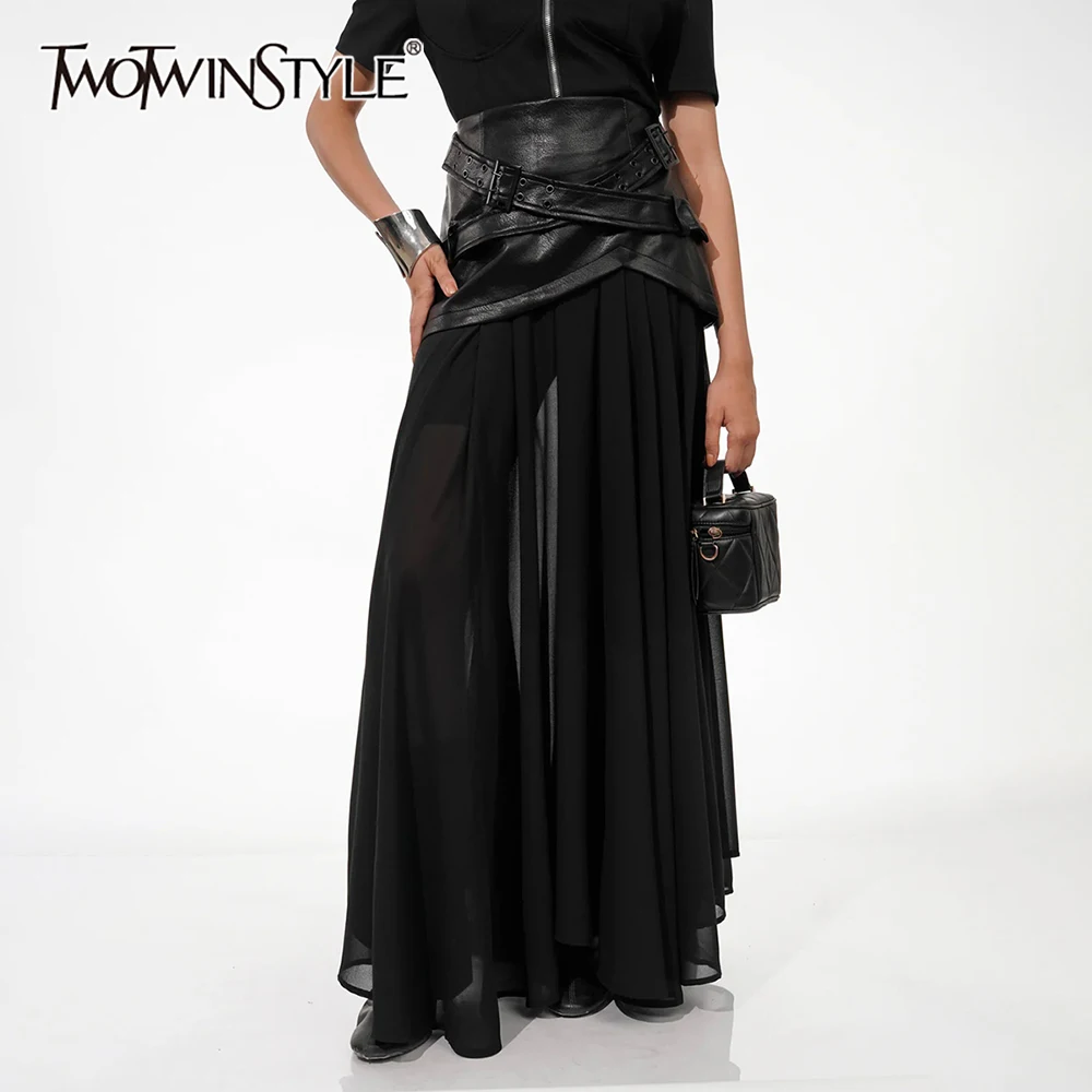 

TWOTWINSTYLE черная сетчатая темпераментная юбка женская с высокой талией свободные перспективные сексуальные женские длинные юбки осенняя мода