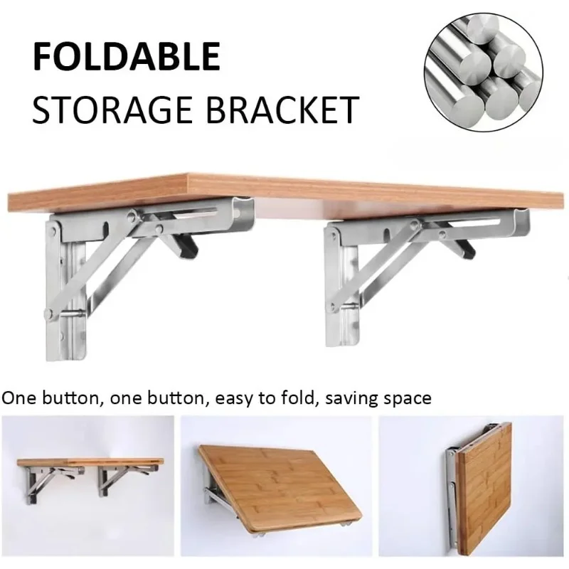 2pcsFolding Triangle Bracket Heavy Duty Floating Shelf Support Collapsible Wall Mounted Desk Table Bracket Space Saving Hardware