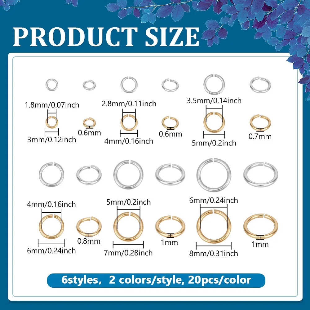 240pcs 12 Styles Brass Jump Rings 925 Sterling Silver 24k Gold Plate Open Jump Rings Necklace Connection Jewelry Clasps