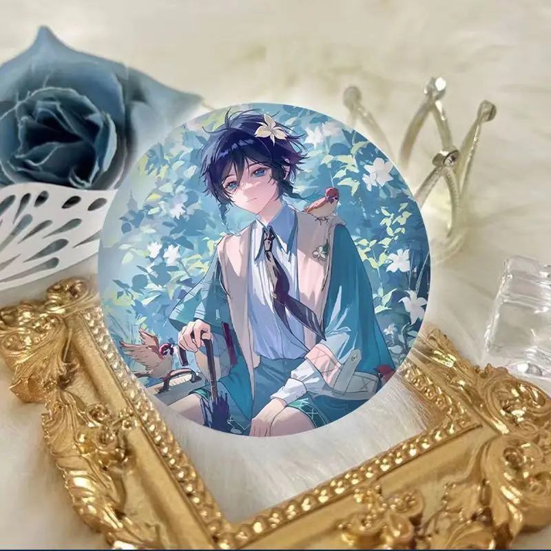 Genshin Impact Venti Navia Raiden Shogun Cartoon Badge Pin Brooch Acrylic Quicksand Mahjong Acrylic Ornaments Souvenir Fashion