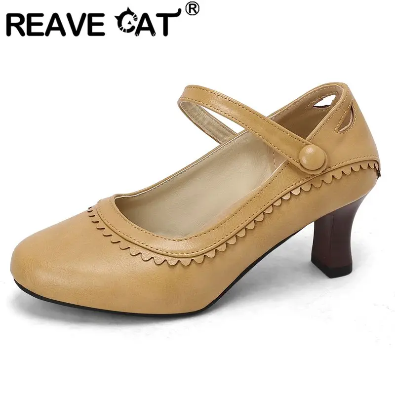 

ORCHA LISA Female Mujer Fashion Women Mary Janes Pump Round Toe 6cm Strange Heel Buckle Strap Large Size 45-48 Office Lady Daily