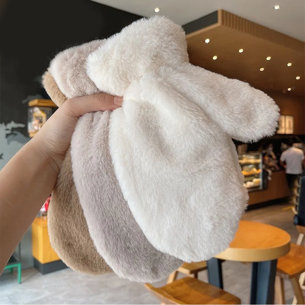 Winter Plush Wam Gloves Thicken Soft Fluffy All Fingers Gloves Cute Windproof Warmer Mittens Women Solid Color Keep Warm Mittens