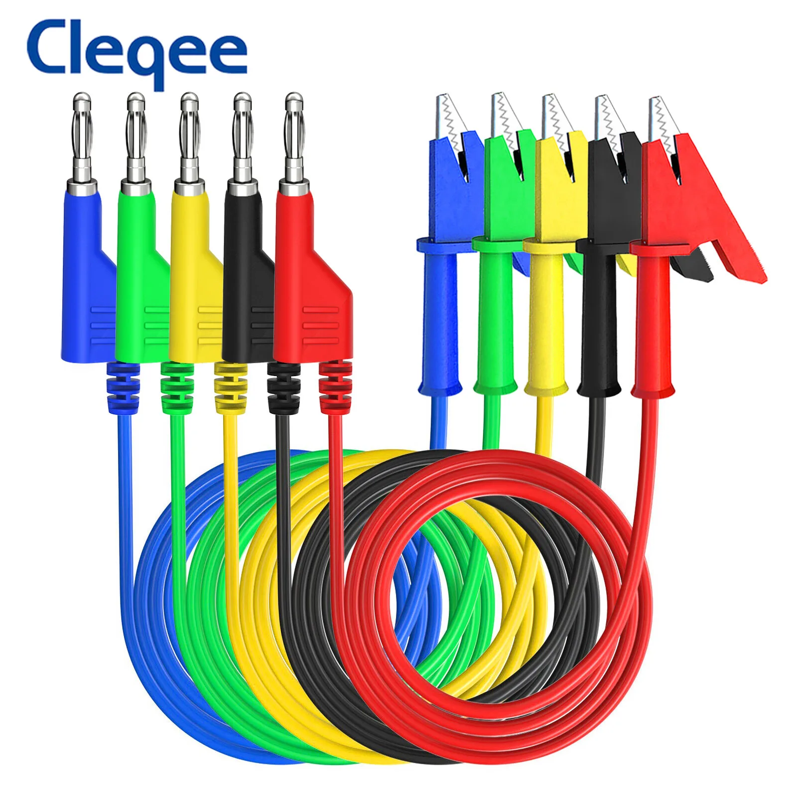 Cleqee-クロコダイルクランプ用のバナナプラグのセット,4mm,1037,ワニ口コネクタ付きキット,ケーブル長1m,1000v/15a,2個/5個