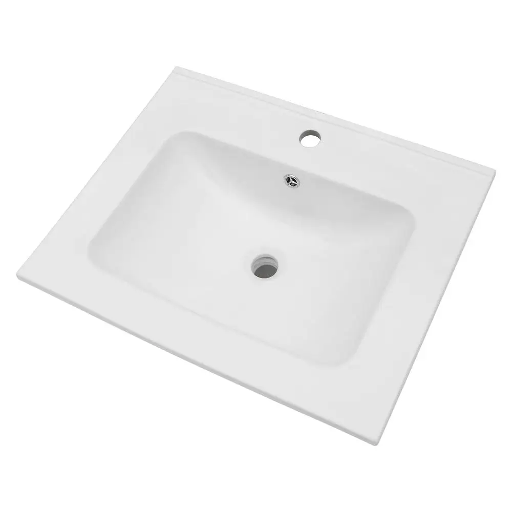 Modern White Drop In Bathroom Sink 24x20 Inch Porcelain Basin One Hole Durable Rectangular Ceramic Vanity Top Easy Install 24