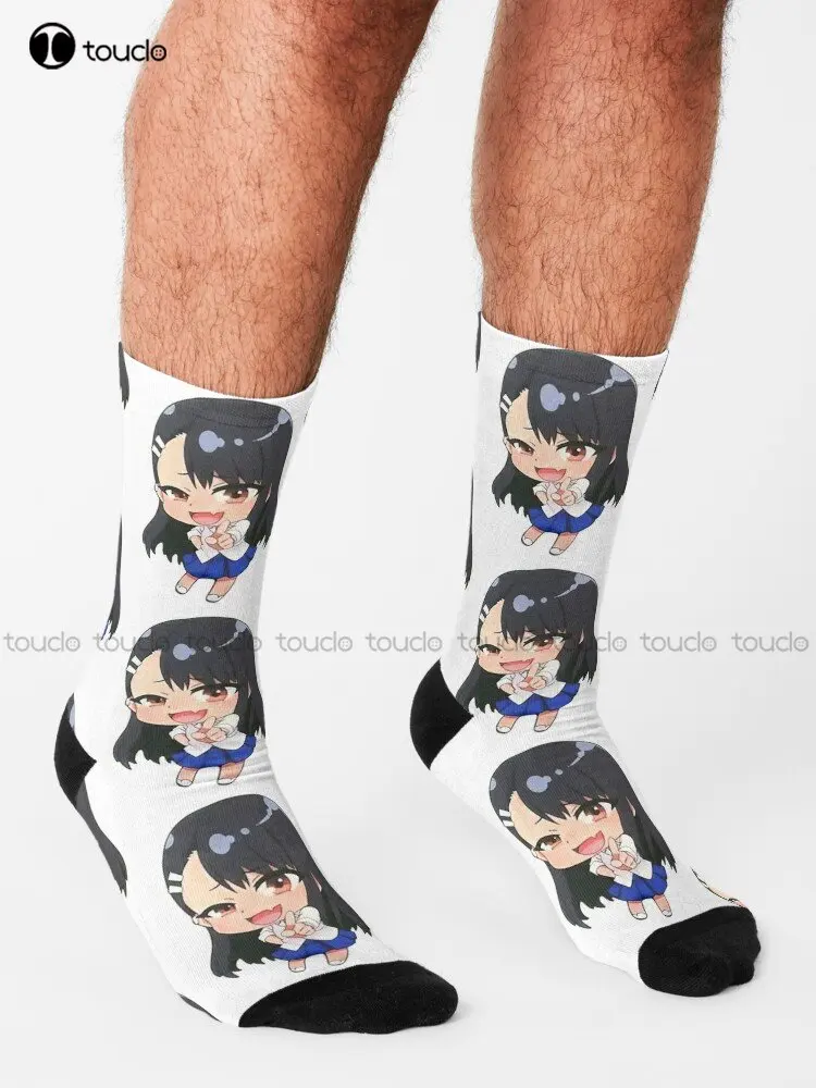 Nagatoro Cartoon Socks Black Baseball Socks 360° Digital Print Personalized Custom Unisex Adult Teen Youth Socks Custom Gift Art