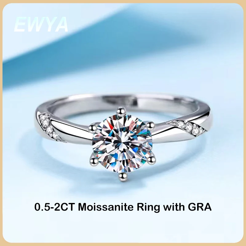 

EWYA Luxury 0.5-2CT Moissanite Ring for Women S925 Sterling Silver Plated 18K White Gold Diamond Engagement Rings Wedding Band