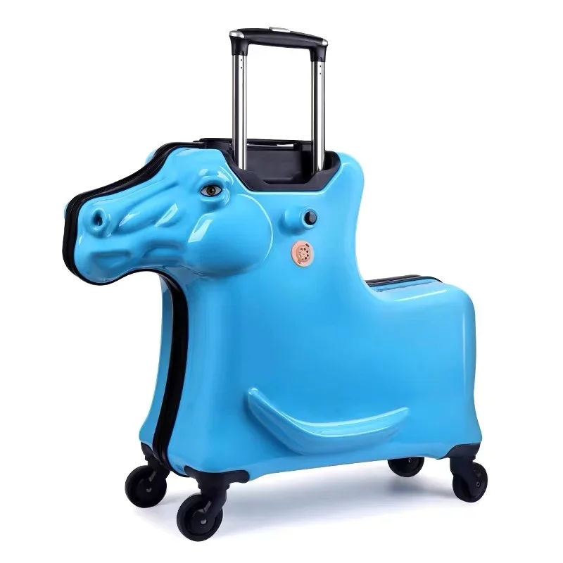 New HOT 3D cartoon horse travel rolling luggage bag kids cute trolley suitcase on wheels children Riding Sitting Luggage case