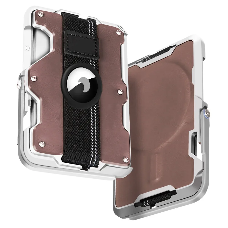 Men's Wallet Leather Metal Card Case Compatible with MagSafe Multi Function Mobile Phone Stand/Grip Bottle Opener RFID Shielding
