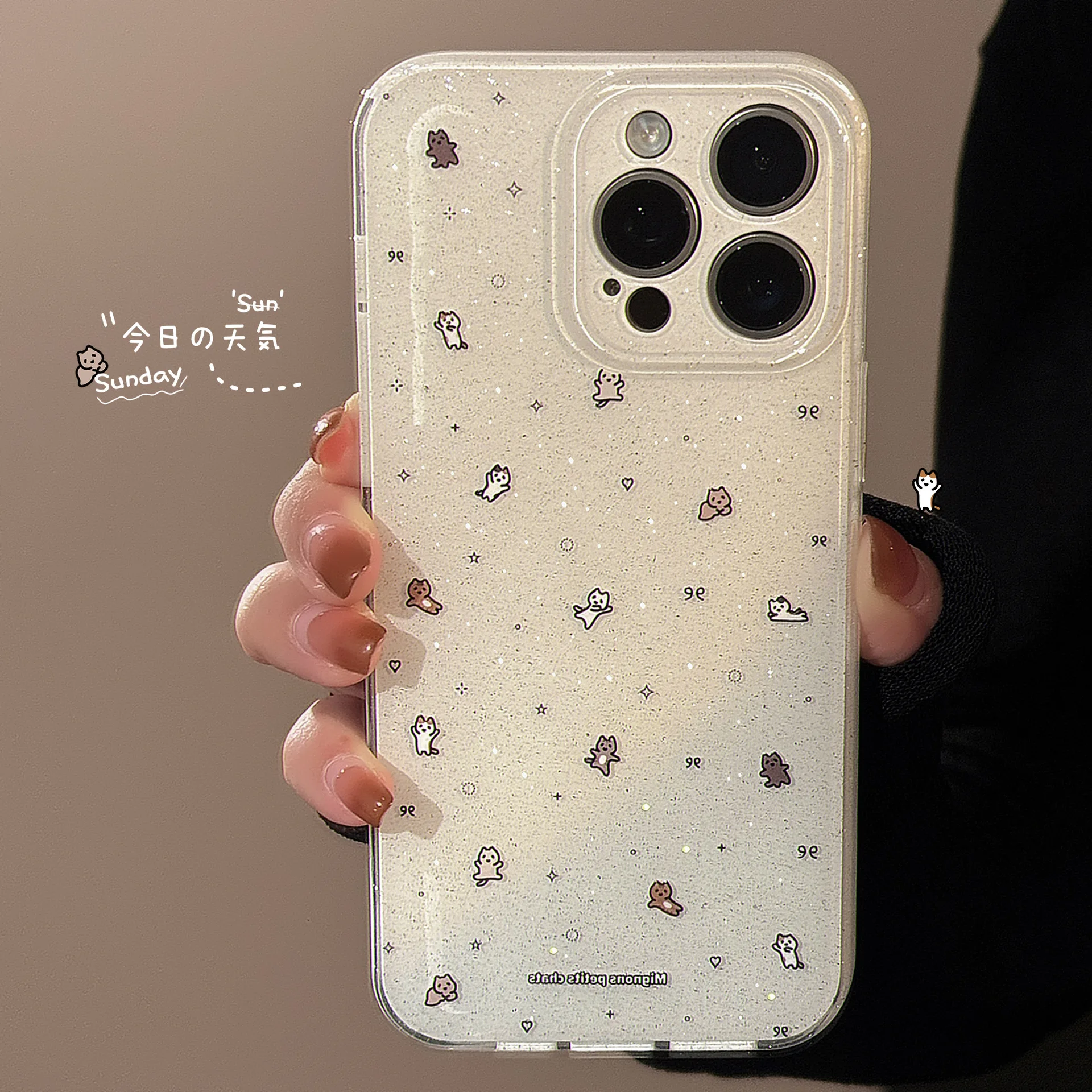 Koreanische süße Cartoon-Mini-Kätzchen-Glitzer-Handyhülle für iPhone 17, Air 16e, 15, 14, 13, 12, Pro Max 11, stoßfeste, weiche Schutzhülle